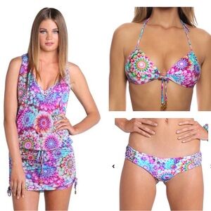Luli Fama Sol Brillante Bikini Set and Cover up dress (3 pieces) Size Medium